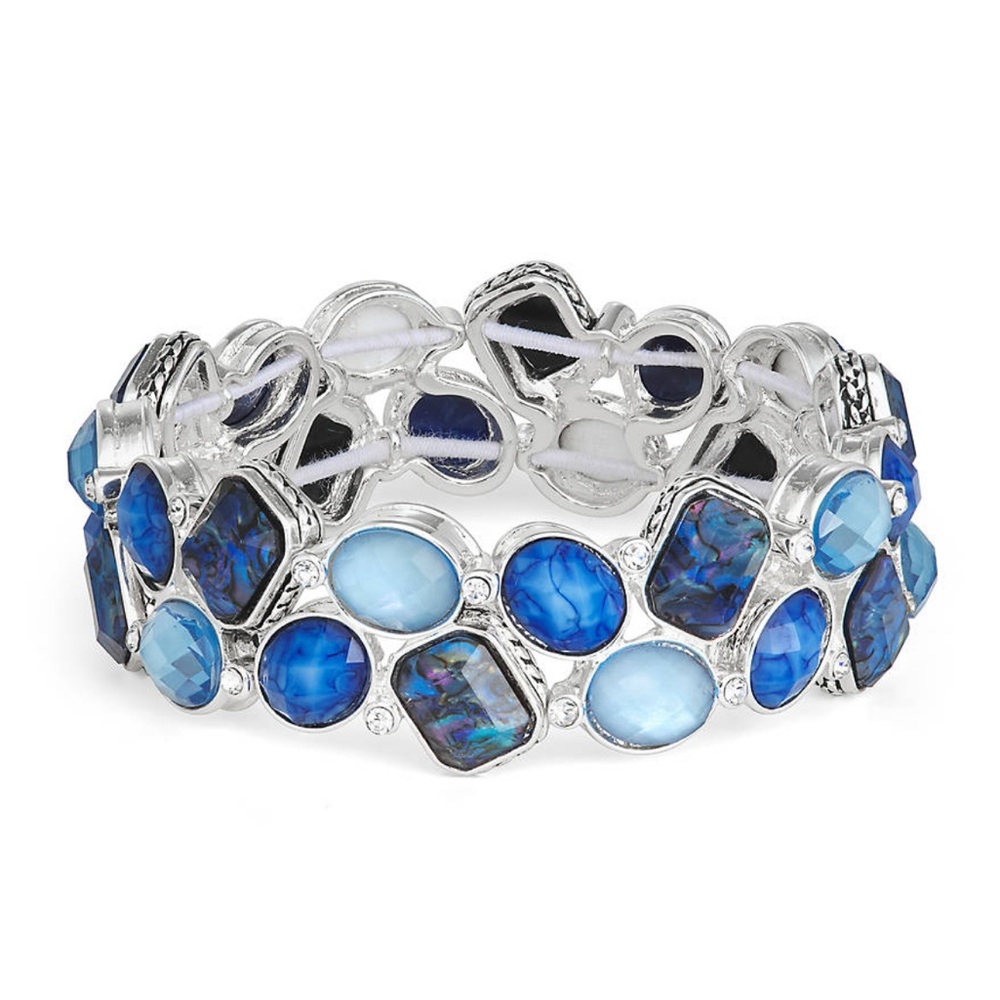 Napier Silver Tone Simulated Blue Stone Cluster Stretch Bracelet